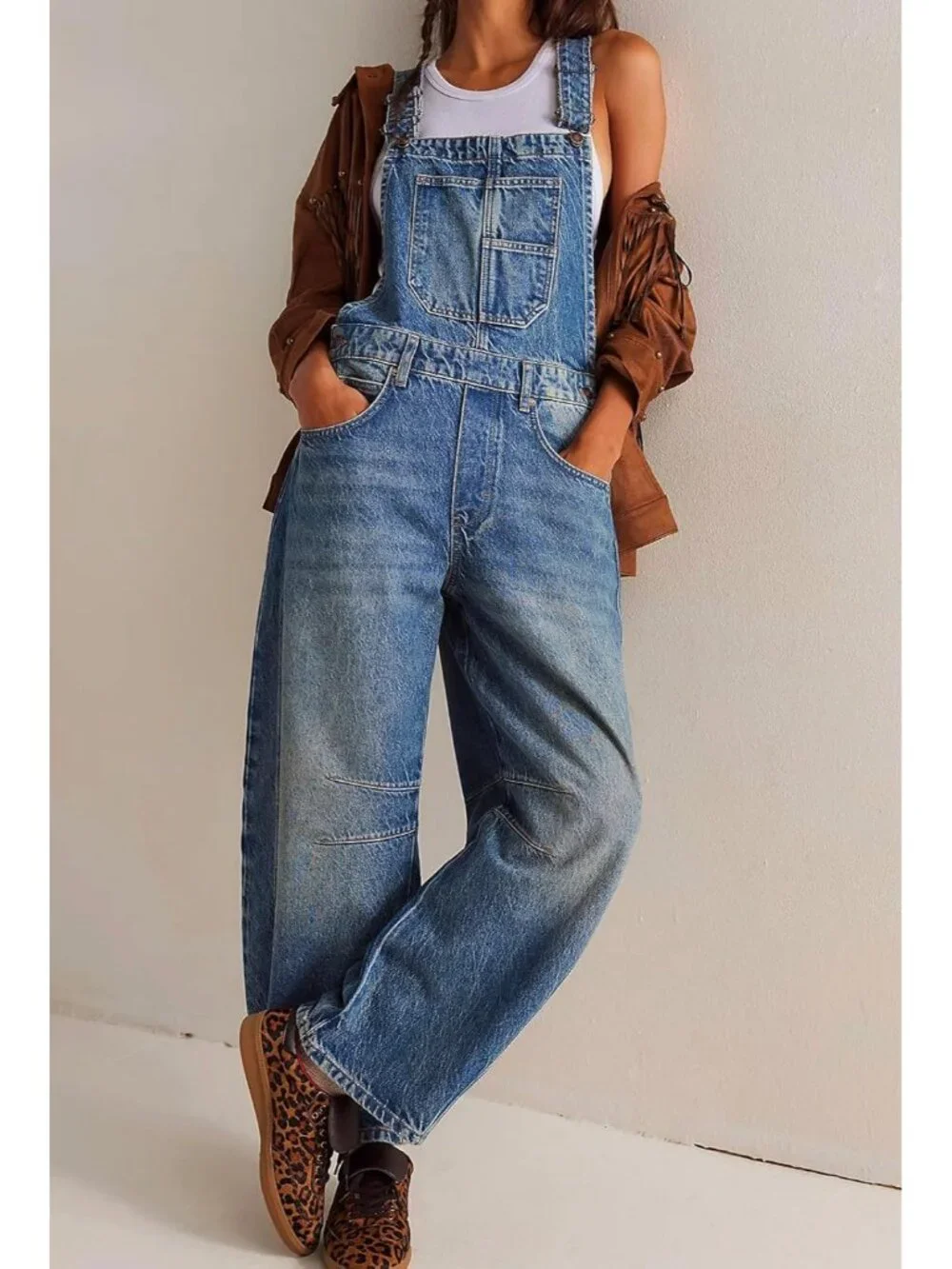 Women Y2k Baggy Barrel Jeans Overalls Wide Leg Denim Pants Bib Overalls Jumpsuit - Picture 2 of 7